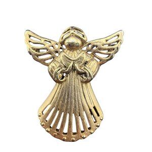 Vintage Danecraft Gold Tone Angel Brooch Pin Filigree Design With Praying Pose A